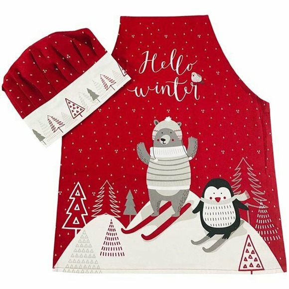 Kids Christmas Apron With Chef Hat Set Christmas Holiday Baking Cooking Cookies - Picture 1 of 4